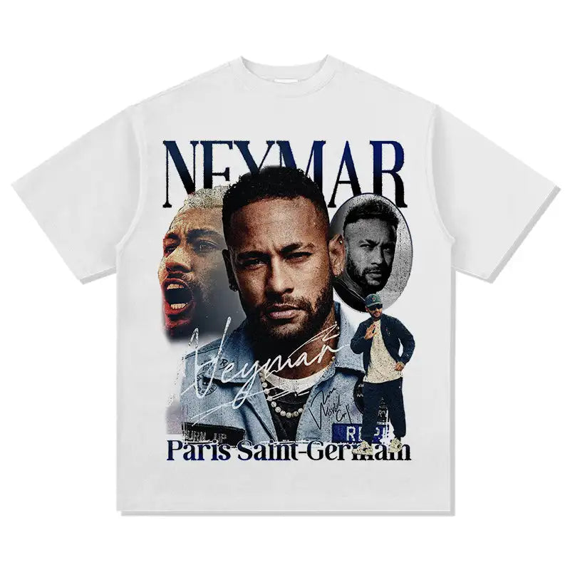 JR Neymar 100%cotton men's Tshirt football portrait jersey Commemorative shirt Summer Unisex oversized Short Sleeve shirts