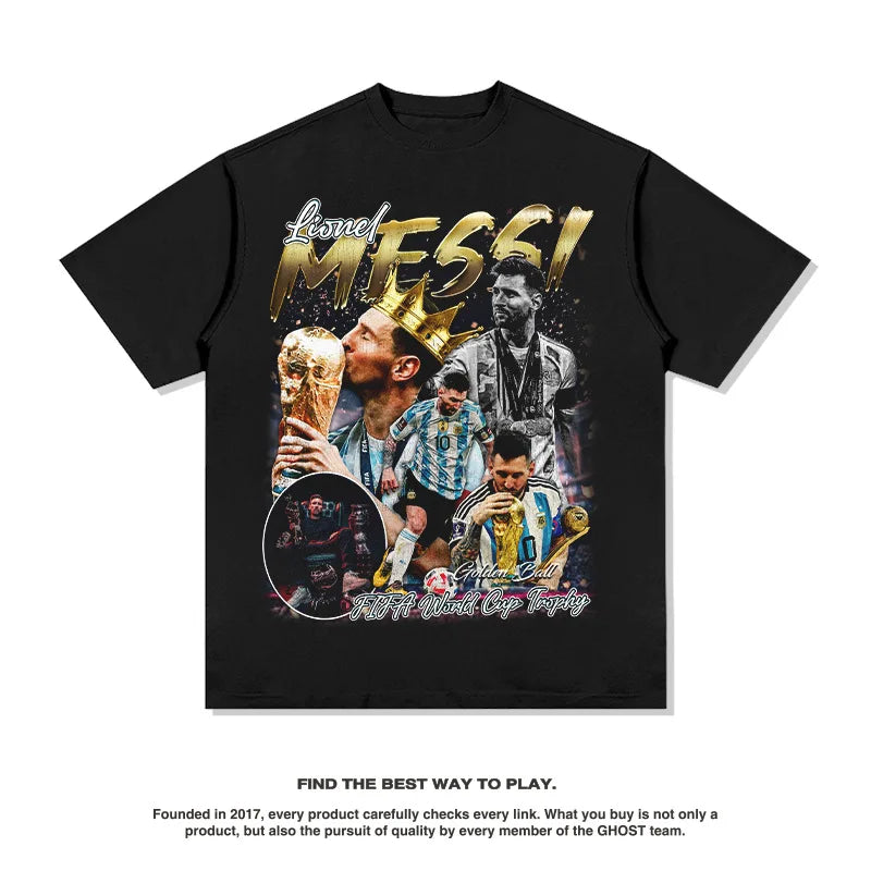 Messi Argentina American Star T-shirt Street Hip-hop Trendy Brand Retro Printing Pure Cotton Short Sleeves