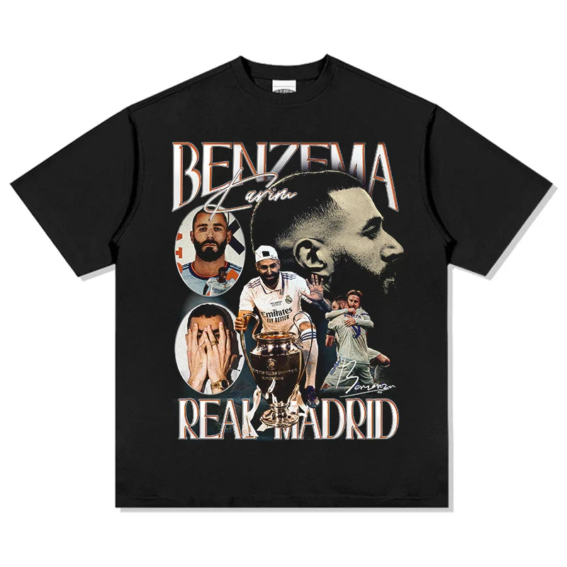 Karim Benzema 100%cotton men's football Tshirt Madrid jersey Commemorative shirt Summer Unisex oversized Short Sleeve shirt