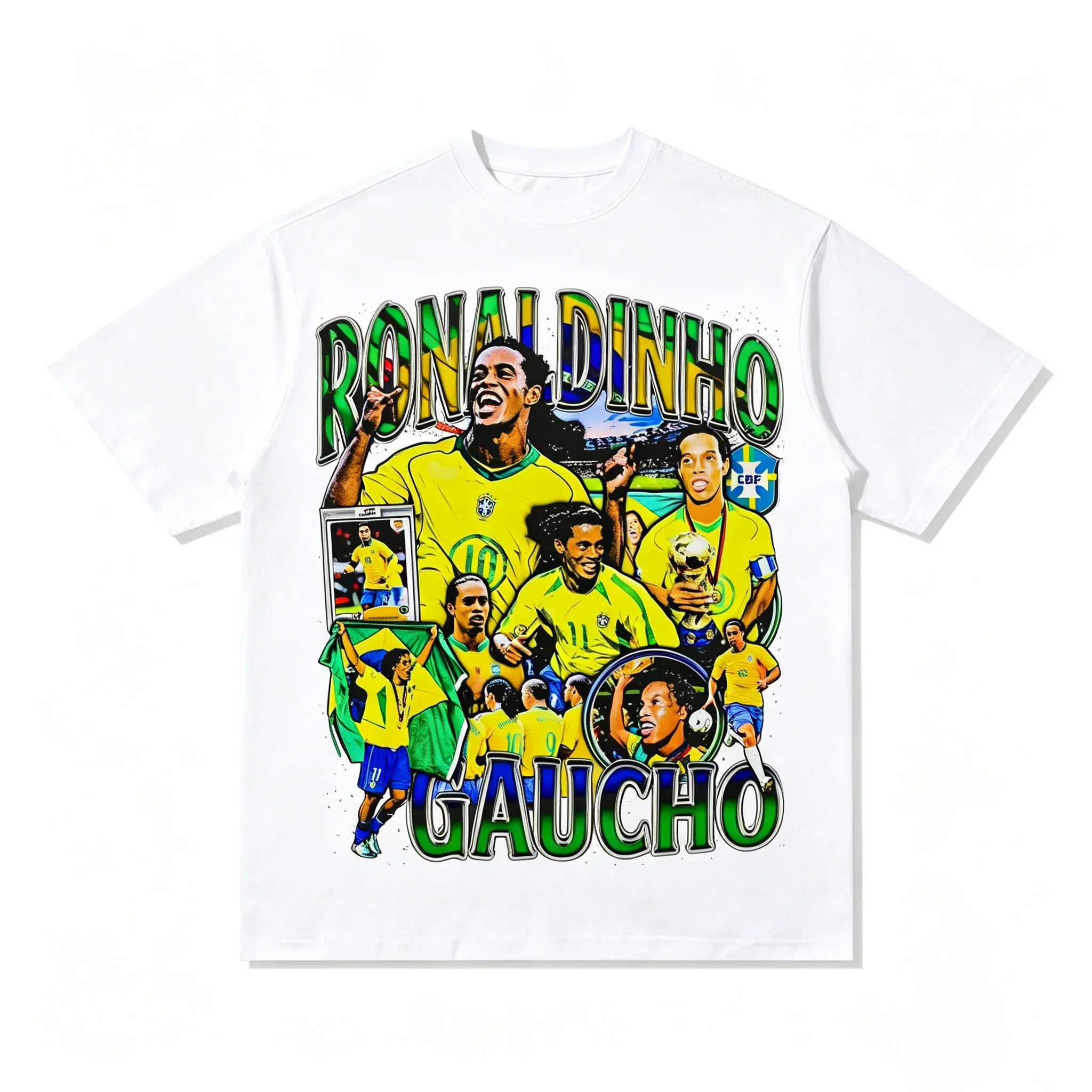 Vintage Ronaldinho Gaucho Brazil National Team Graphic T Shirt Men's Retro Football Print Oversized Tee Streetwear