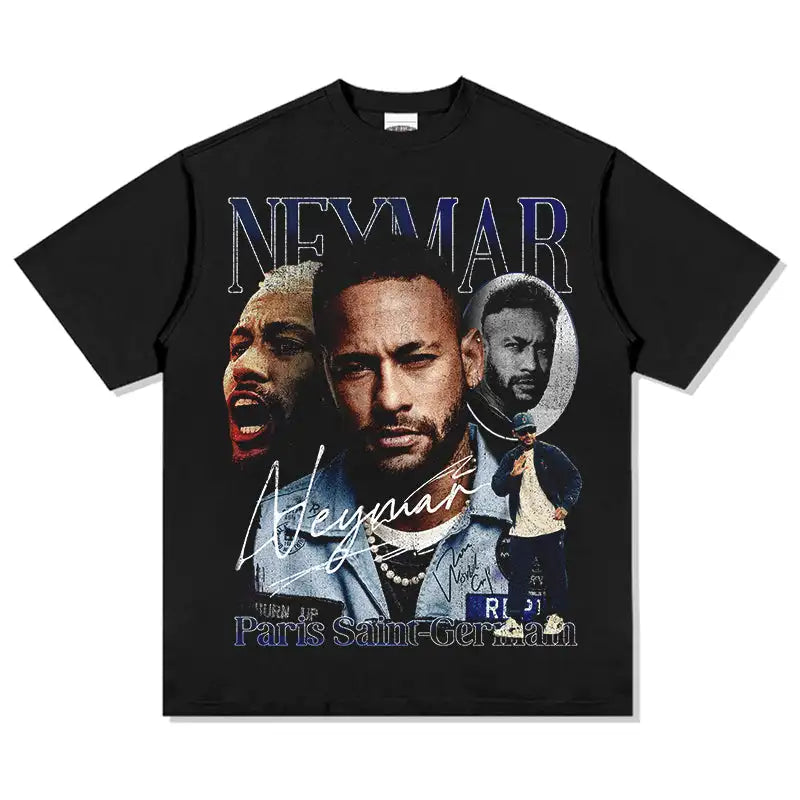 JR Neymar 100%cotton men's Tshirt football portrait jersey Commemorative shirt Summer Unisex oversized Short Sleeve shirts