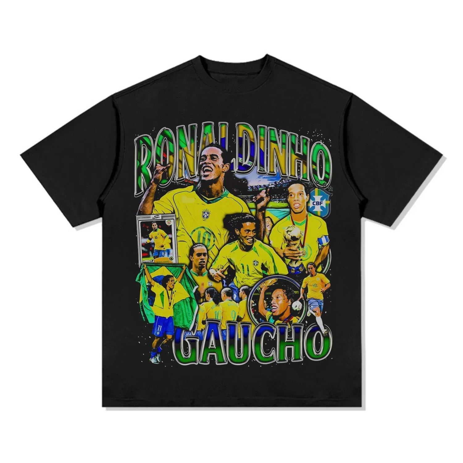 Vintage Ronaldinho Gaucho Brazil National Team Graphic T Shirt Men's Retro Football Print Oversized Tee Streetwear