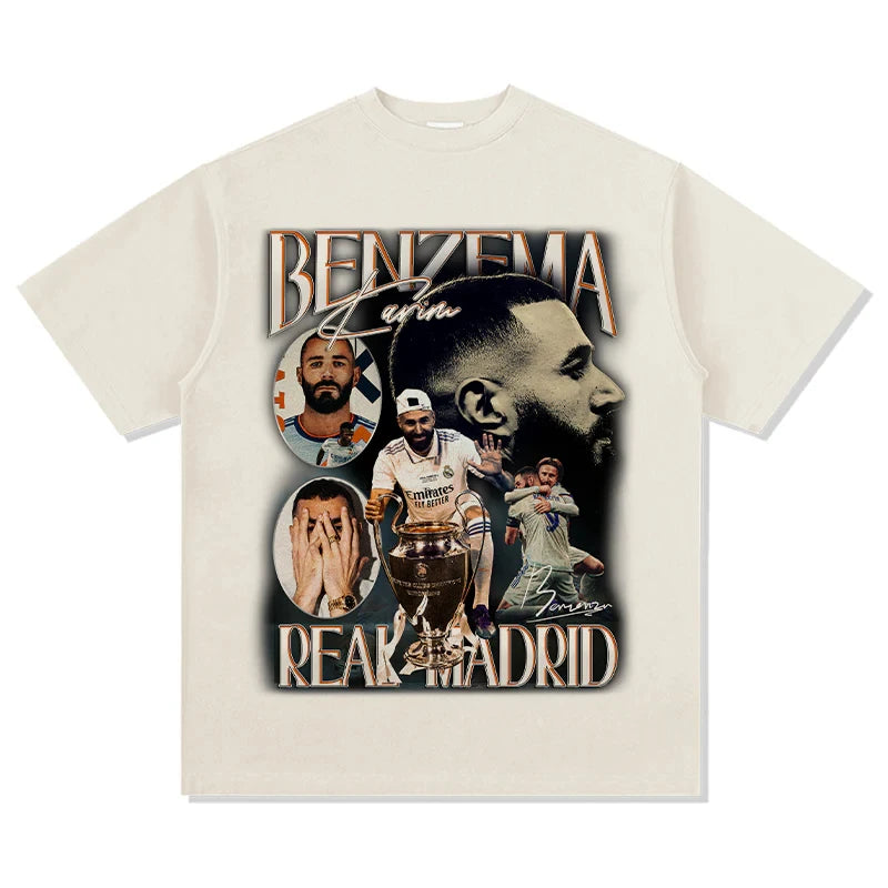 Karim Benzema 100%cotton men's football Tshirt Madrid jersey Commemorative shirt Summer Unisex oversized Short Sleeve shirt