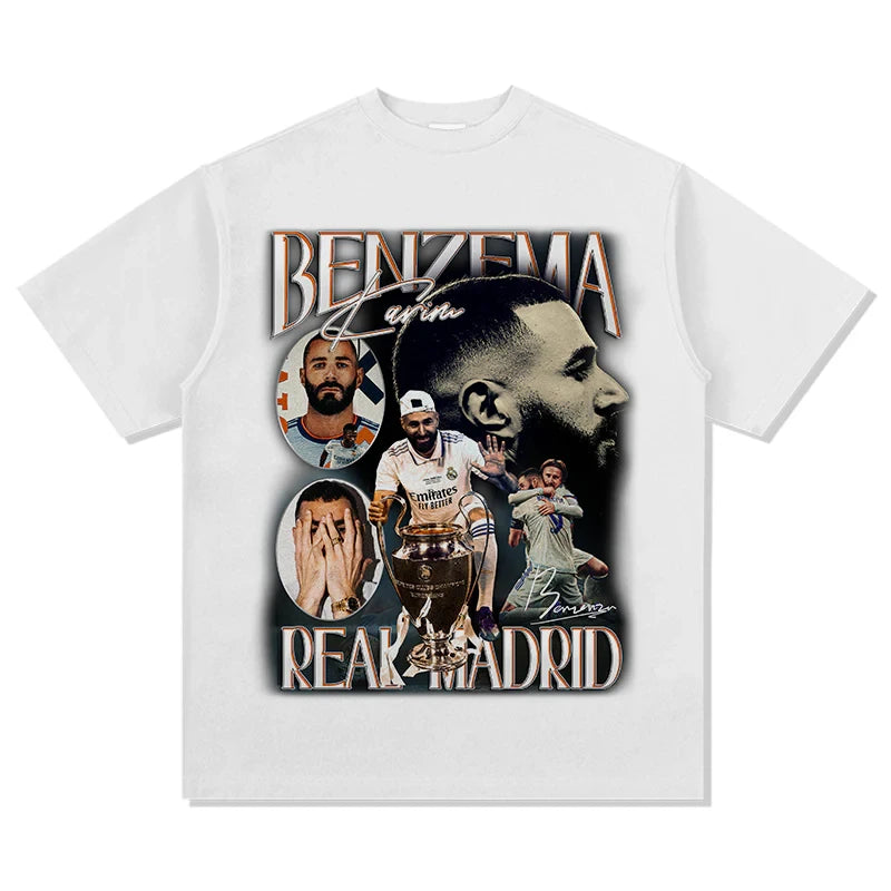 Karim Benzema 100%cotton men's football Tshirt Madrid jersey Commemorative shirt Summer Unisex oversized Short Sleeve shirt